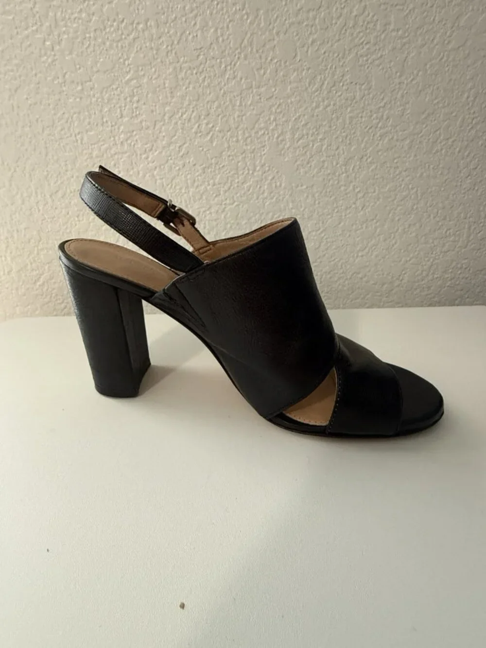 ANTONIO MELANI Women's Sz 7.5 Haines Sexy Black Leather OPEN TOE HEELED Sandals